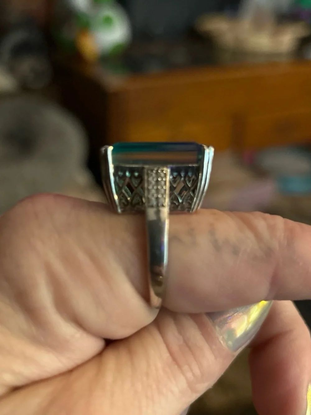 Stunning 925 Peacock Quartz Triplet Statement Ring